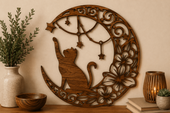 Download Moon Cat Wall Art SVG Laser Cut File - Premium Resources