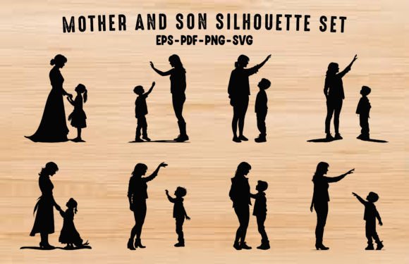 Download Mom and Son Black Silhouette Bundle - Black silhouette Collection