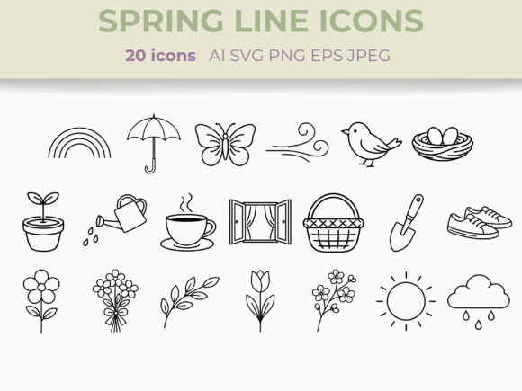 Download Spring Line Icons Set Nature Floral SVG - Premium Resources